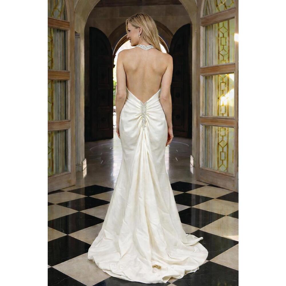 Demetrios Ivory Halter Open-Back Bridal Gown Rhinestone Neckline sz 8 Formal NWT - Picture 4 of 8